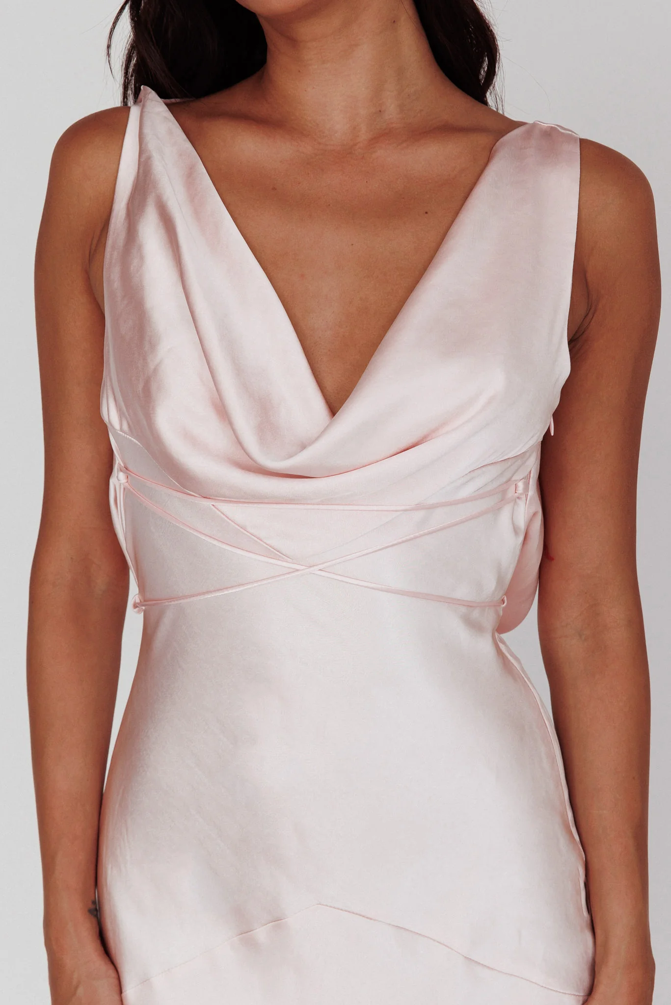 Cassiopeia Open Back String Tie Maxi Dress Powder Pink - Image 4