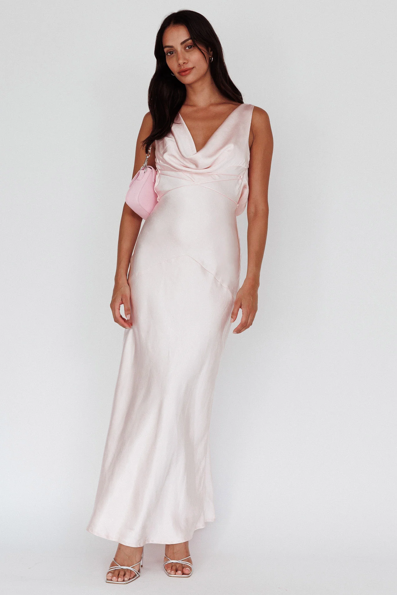 Cassiopeia Open Back String Tie Maxi Dress Powder Pink - Image 5