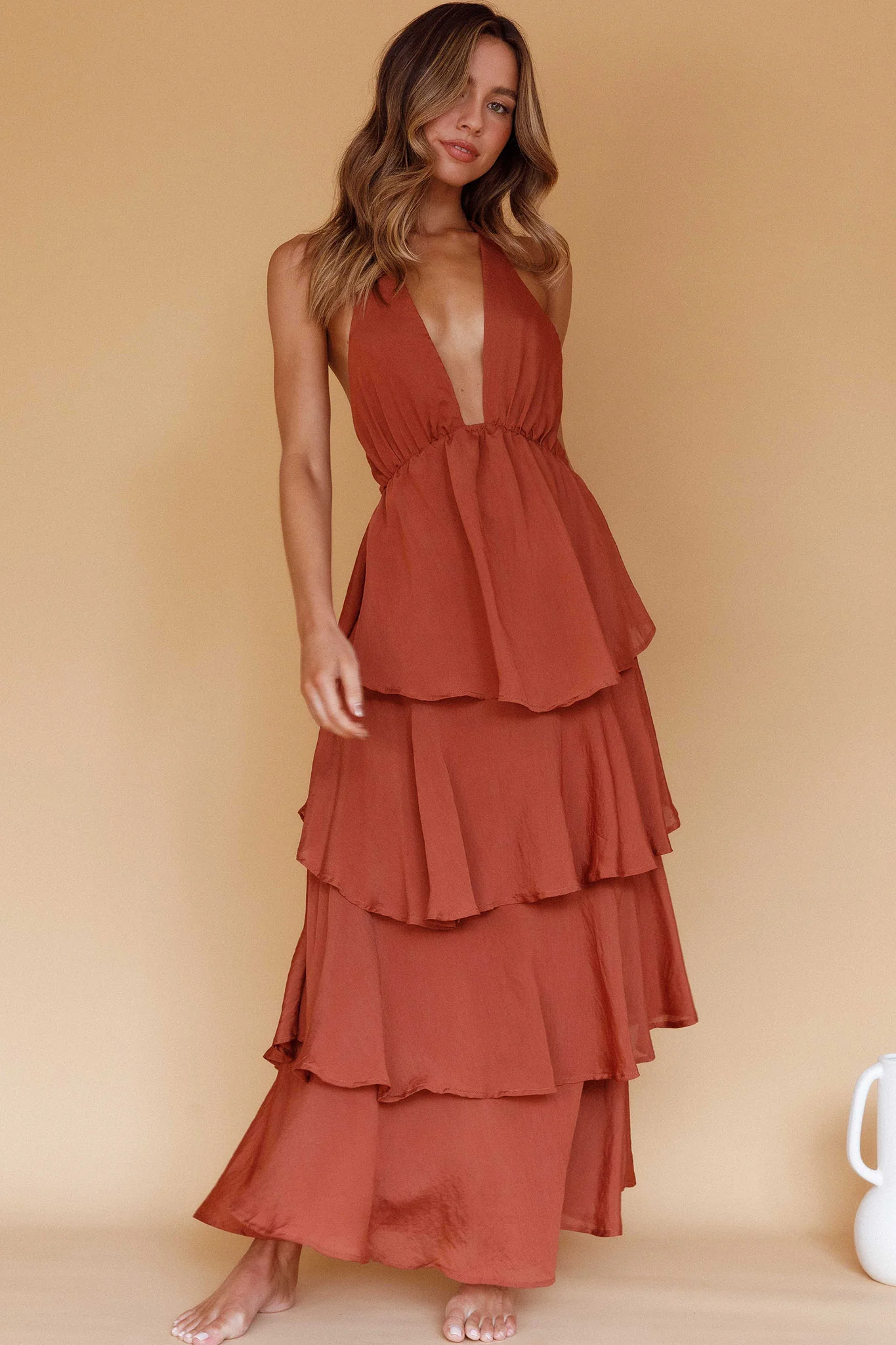 Catalina Tiered Ruffle Maxi Dress Cocoa - Image 5