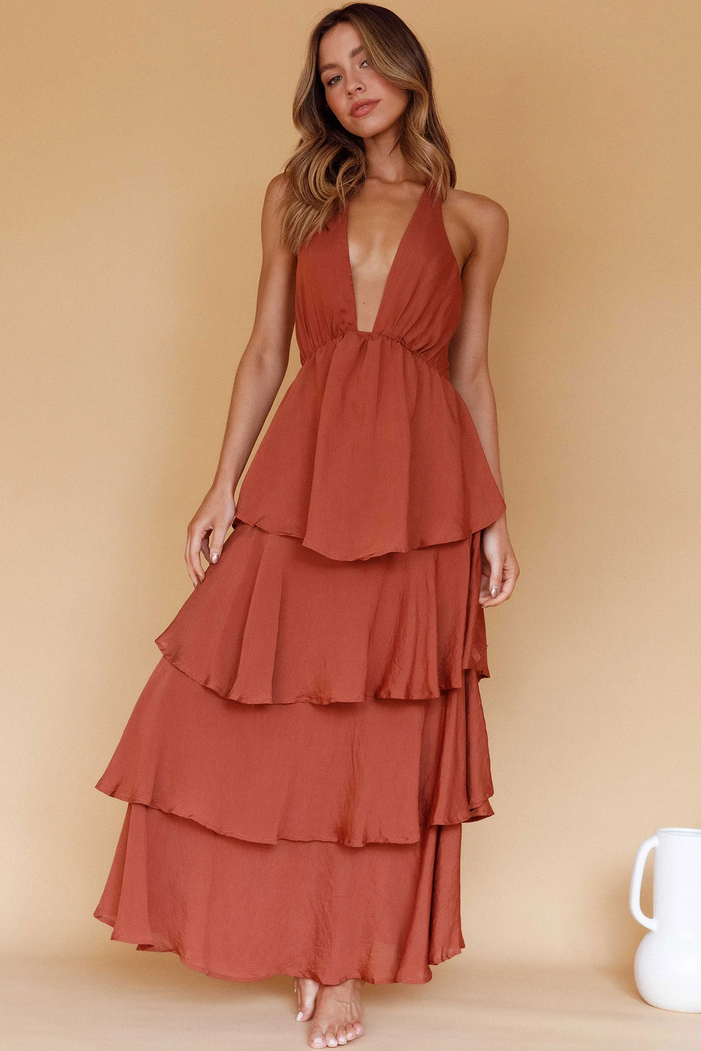 Catalina Tiered Ruffle Maxi Dress Cocoa - Image 7