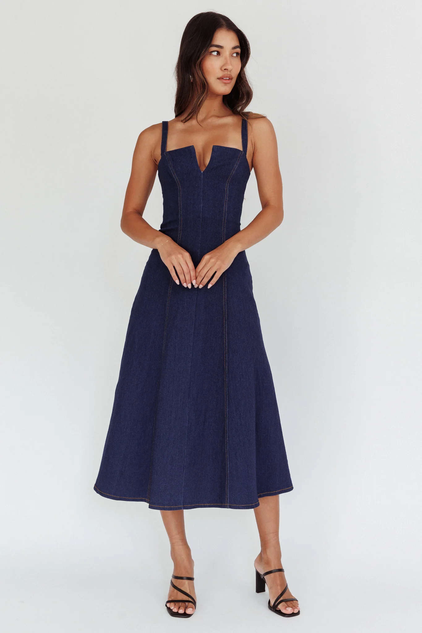 Catch My Drift A-Line Midi Dress Dark Blue - Image 3
