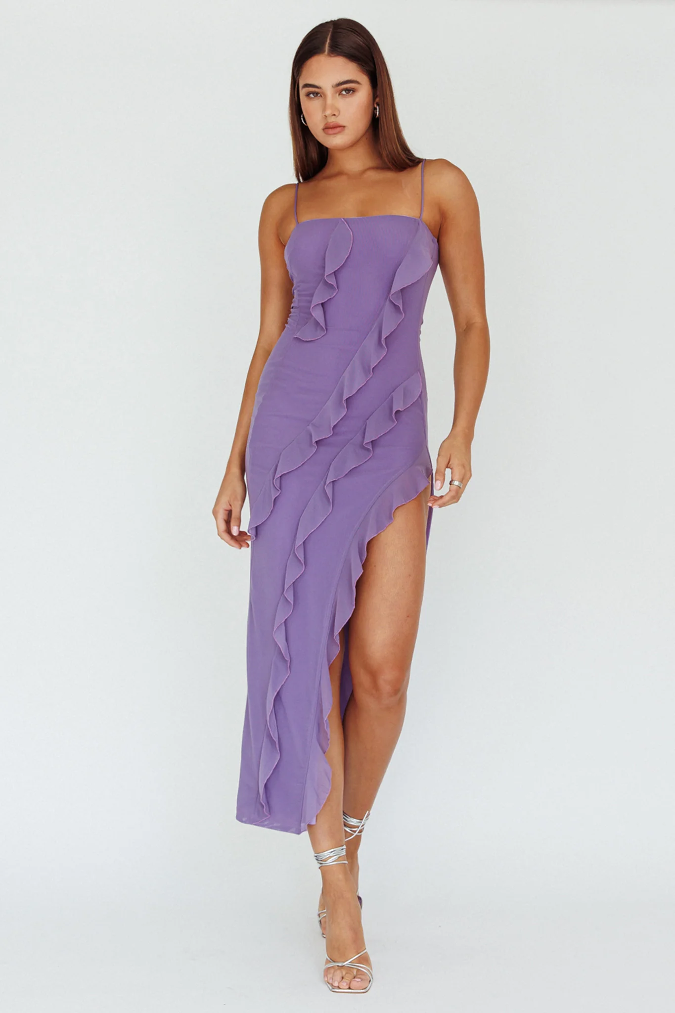 Catriona Split Ruffle Midi Dress Mauve - Image 3