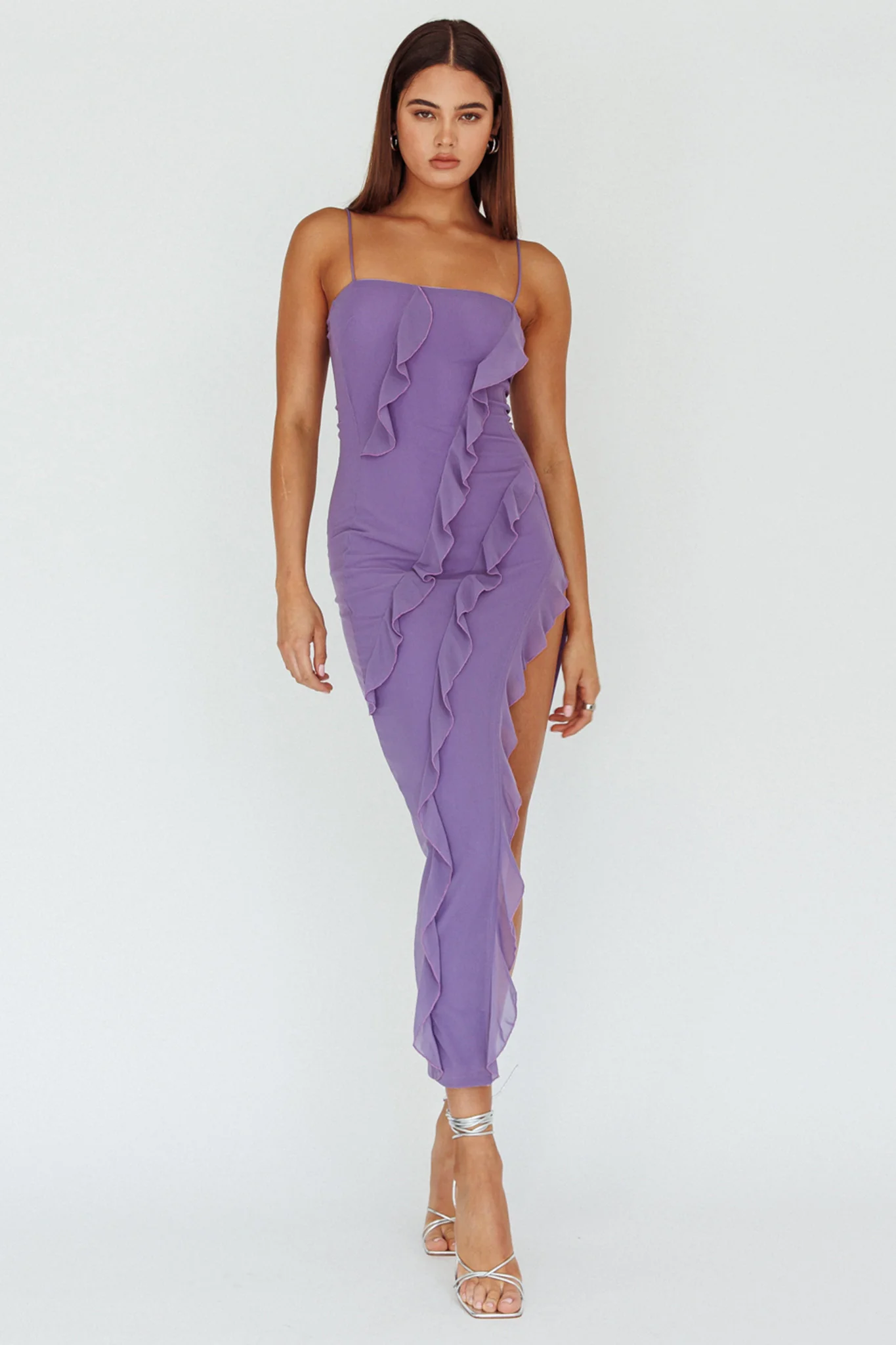Catriona Split Ruffle Midi Dress Mauve - Image 5