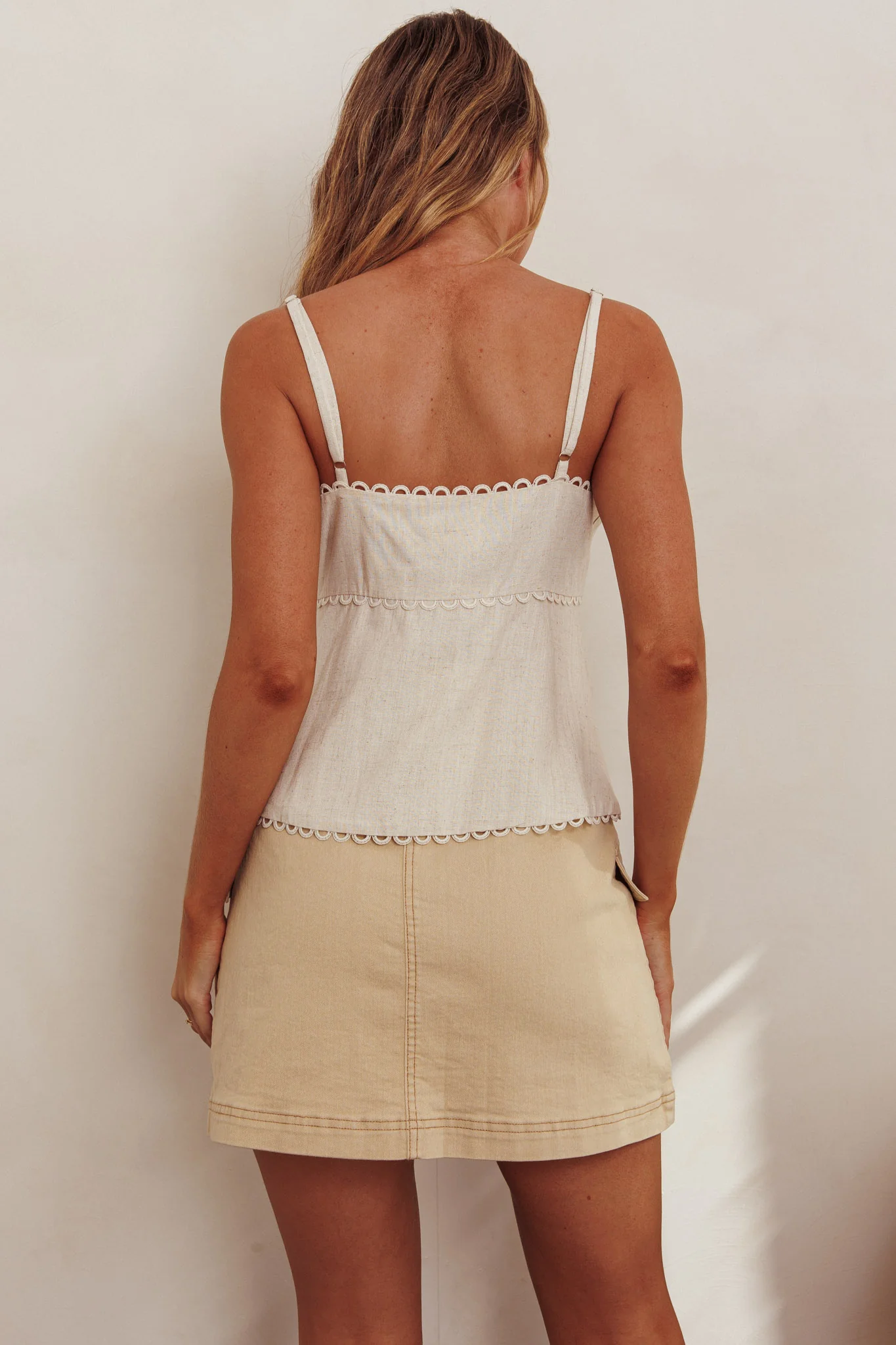 Caught Out Faux Pocket Mini Skirt Beige - Image 3