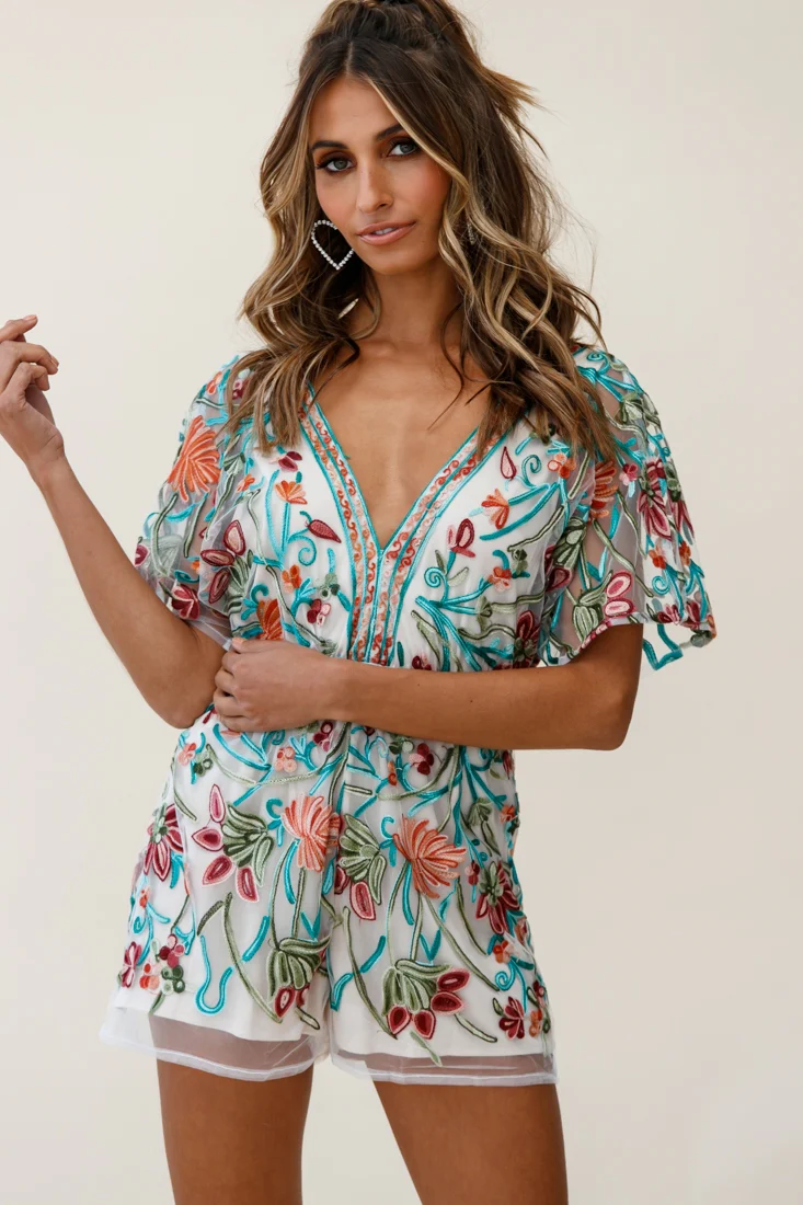 Cecelia Dressy Floral Romper Green Jade - Image 3