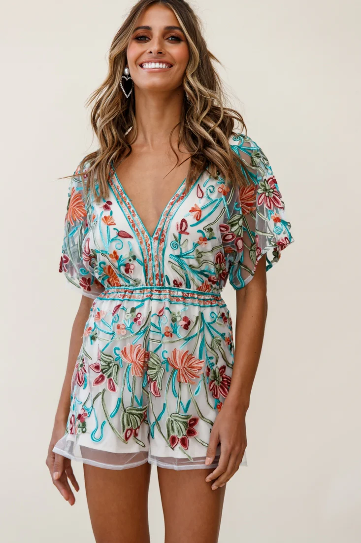 Cecelia Dressy Floral Romper Green Jade - Image 7