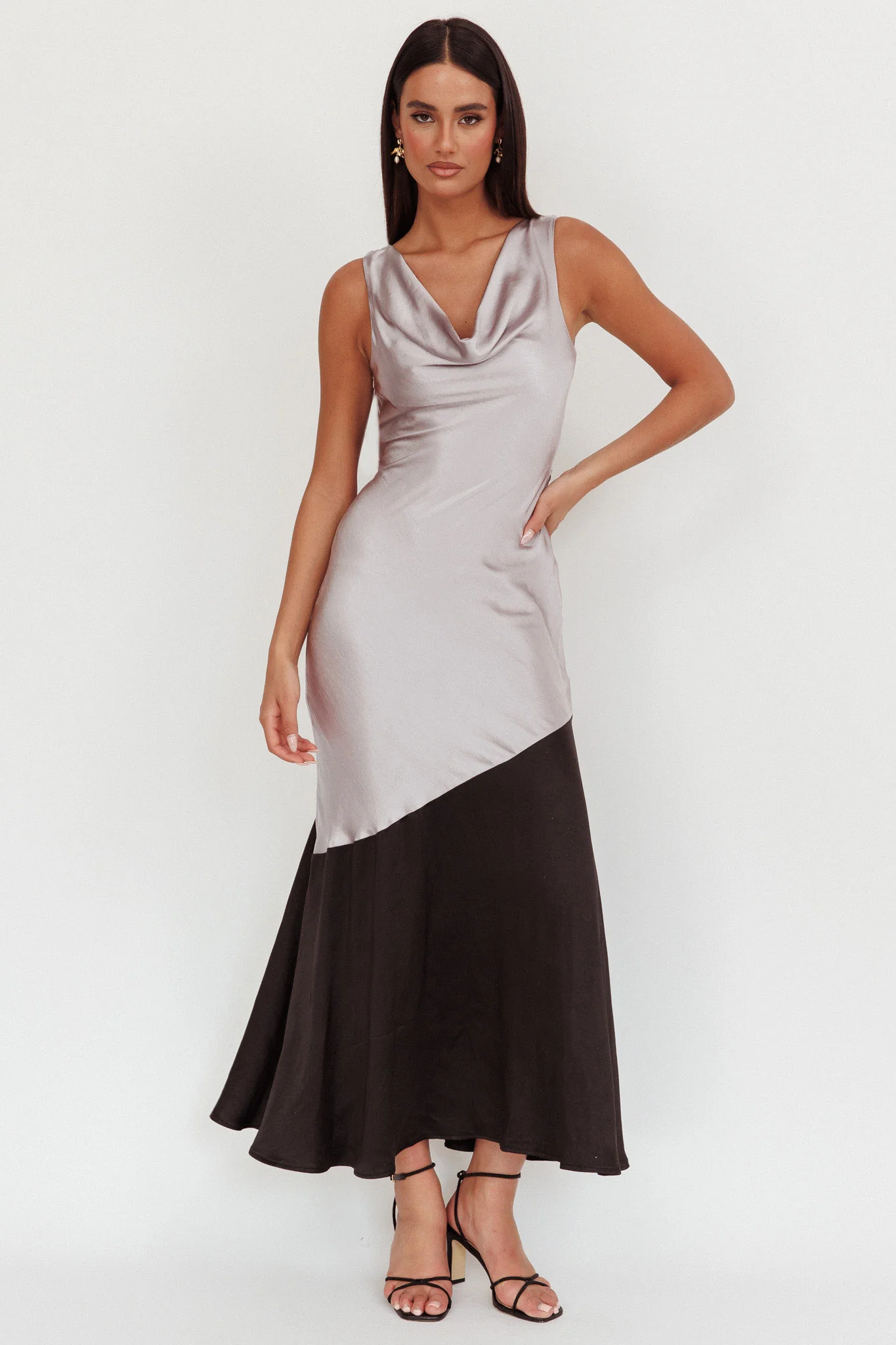 Cecilia Cowl Neck Drape Back Maxi Dress Smoke - Image 4