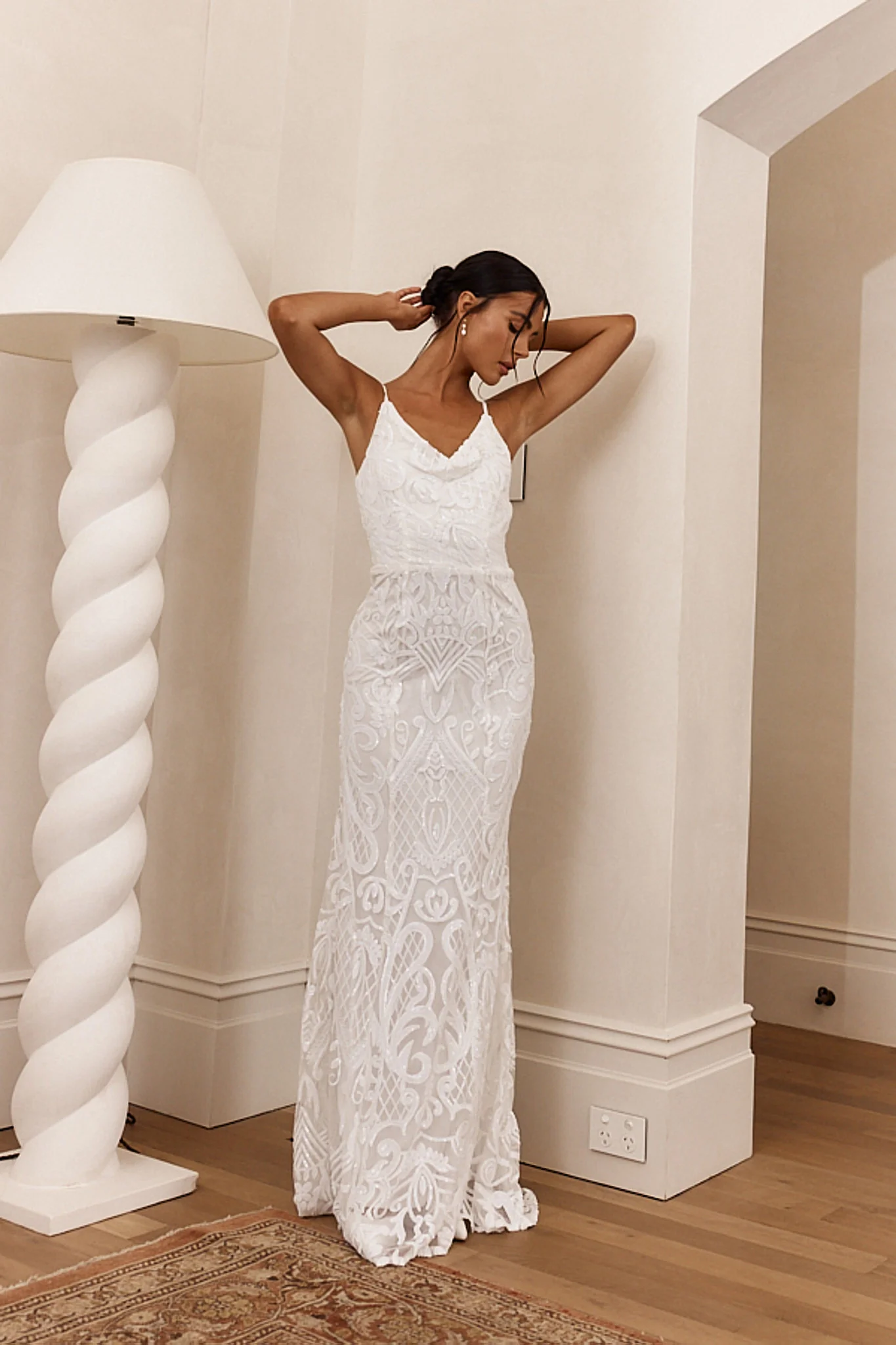 Cezanne Sequin Cowl Neck Maxi Dress White - Image 4