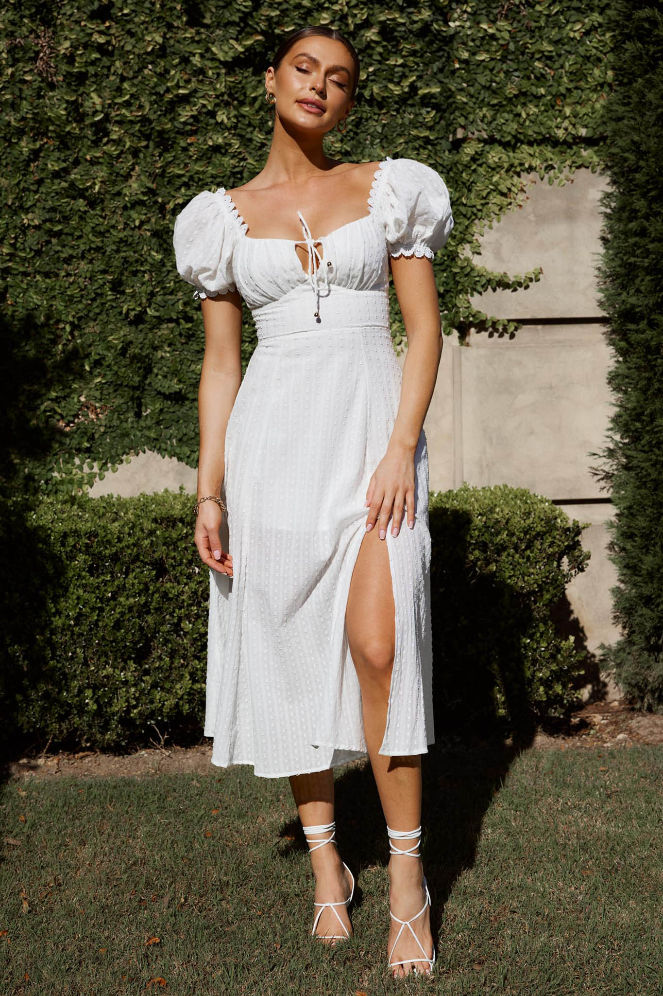 Chablis Gathered Bust Puff Sleeve Midi Dress White - Image 5