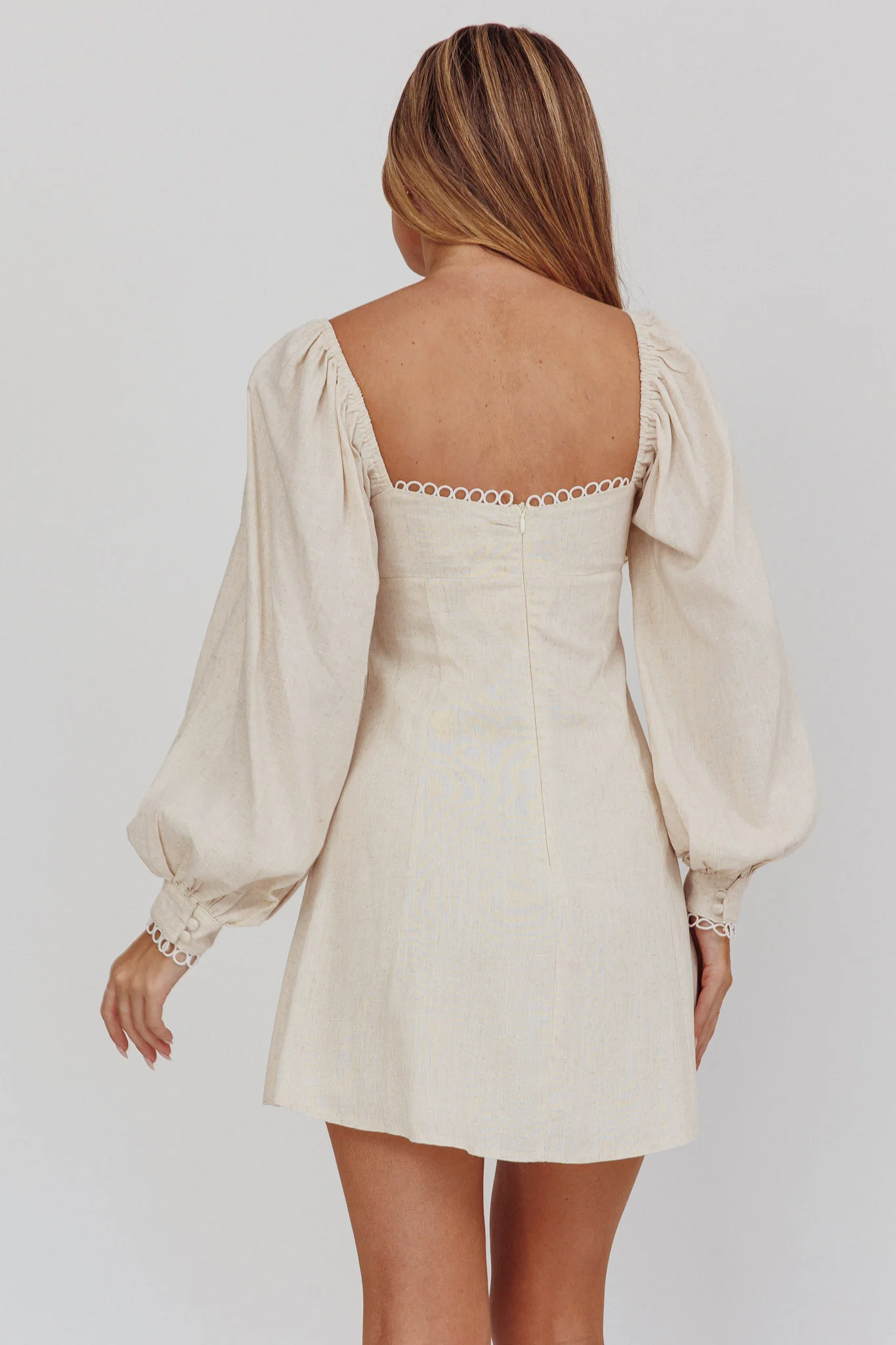 Chamberlain Balloon Sleeves Mini Dress Beige - Image 3