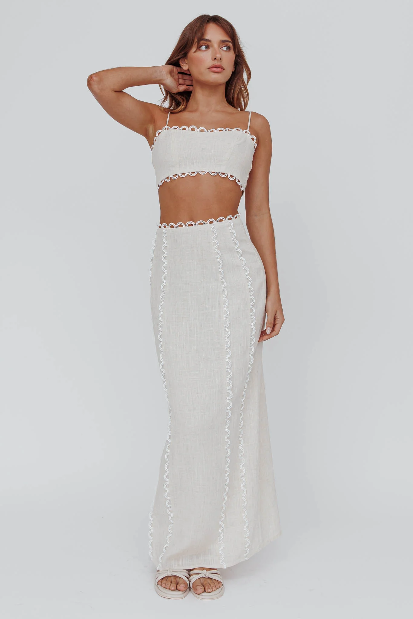 Chamberlain Scallop Trim Crop Top Sand - Image 4