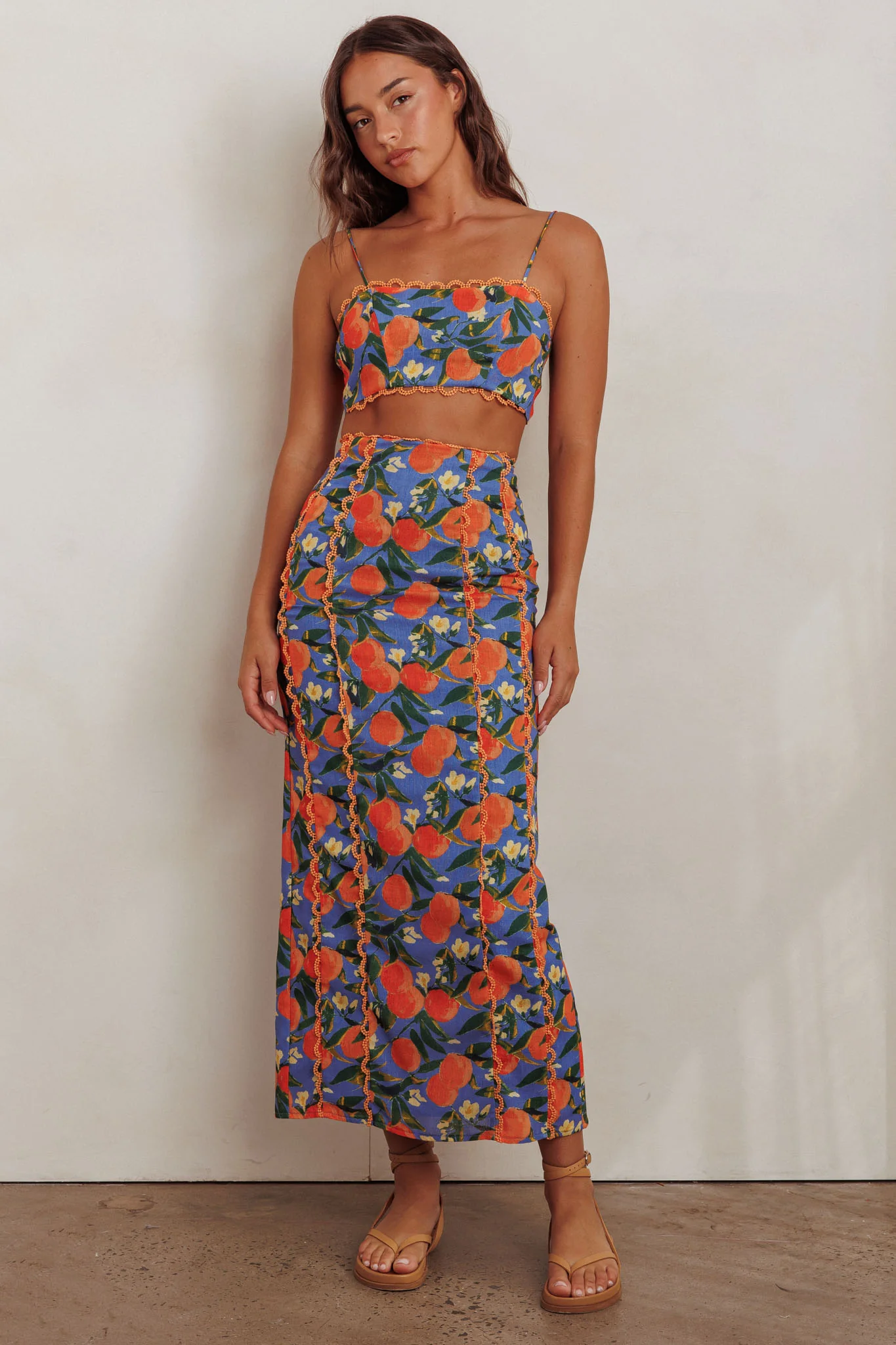 Chamberlain Scallop Trim Maxi Skirt Citrus Orange - Image 2