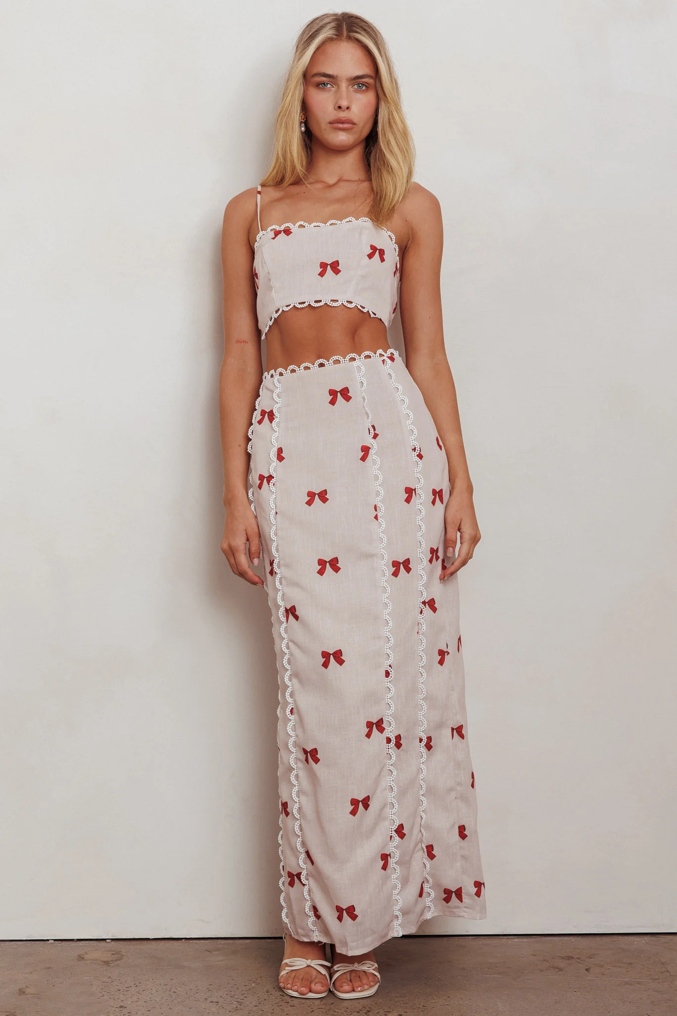 Chamberlain Scallop Trim Maxi Skirt Red Bow - Image 5