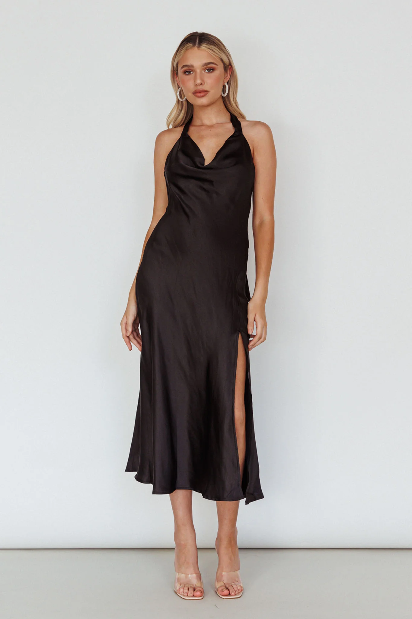 Champagne Showers Halterneck Slip Midi Dress Black - Image 5