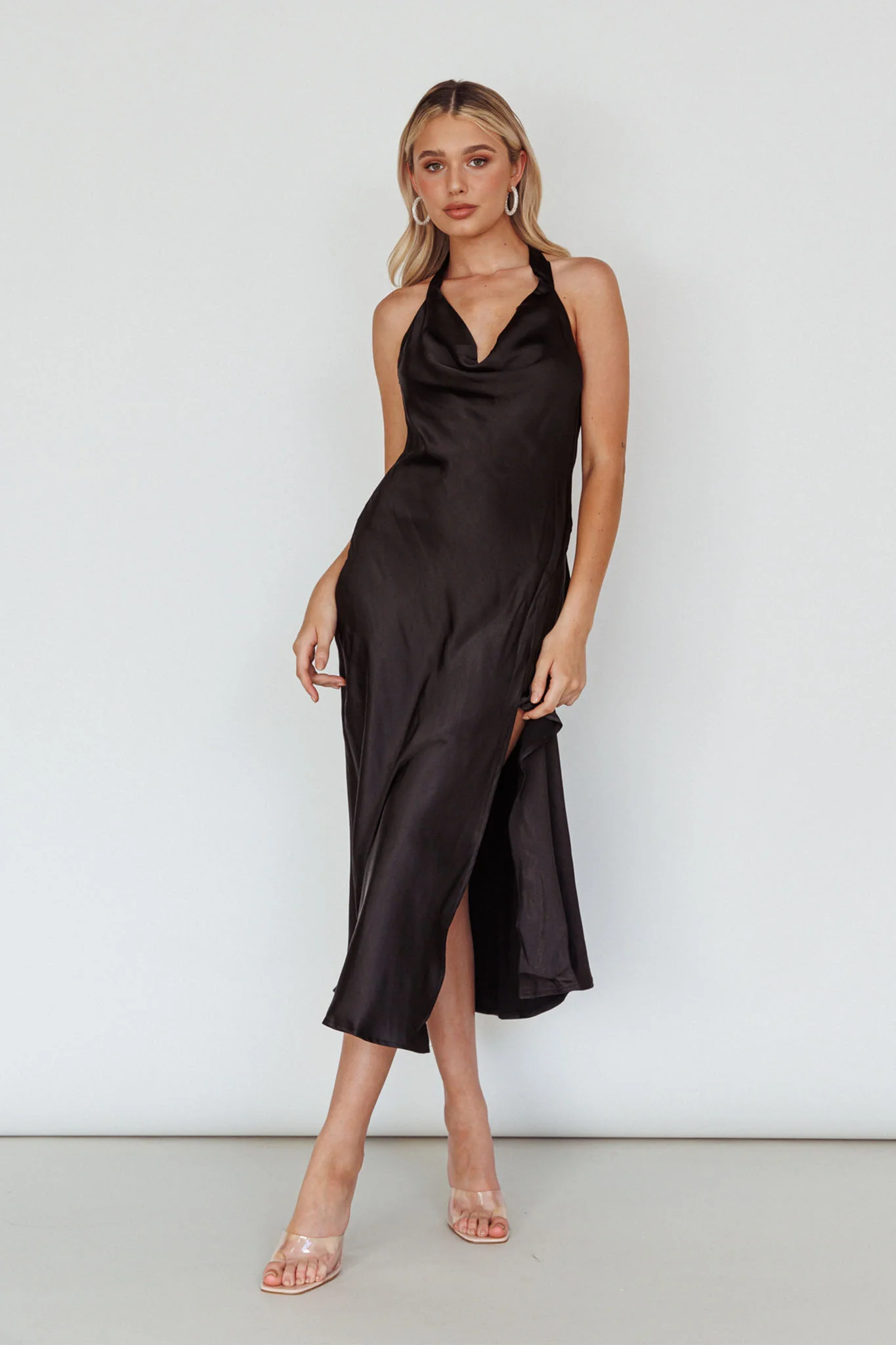 Champagne Showers Halterneck Slip Midi Dress Black - Image 6