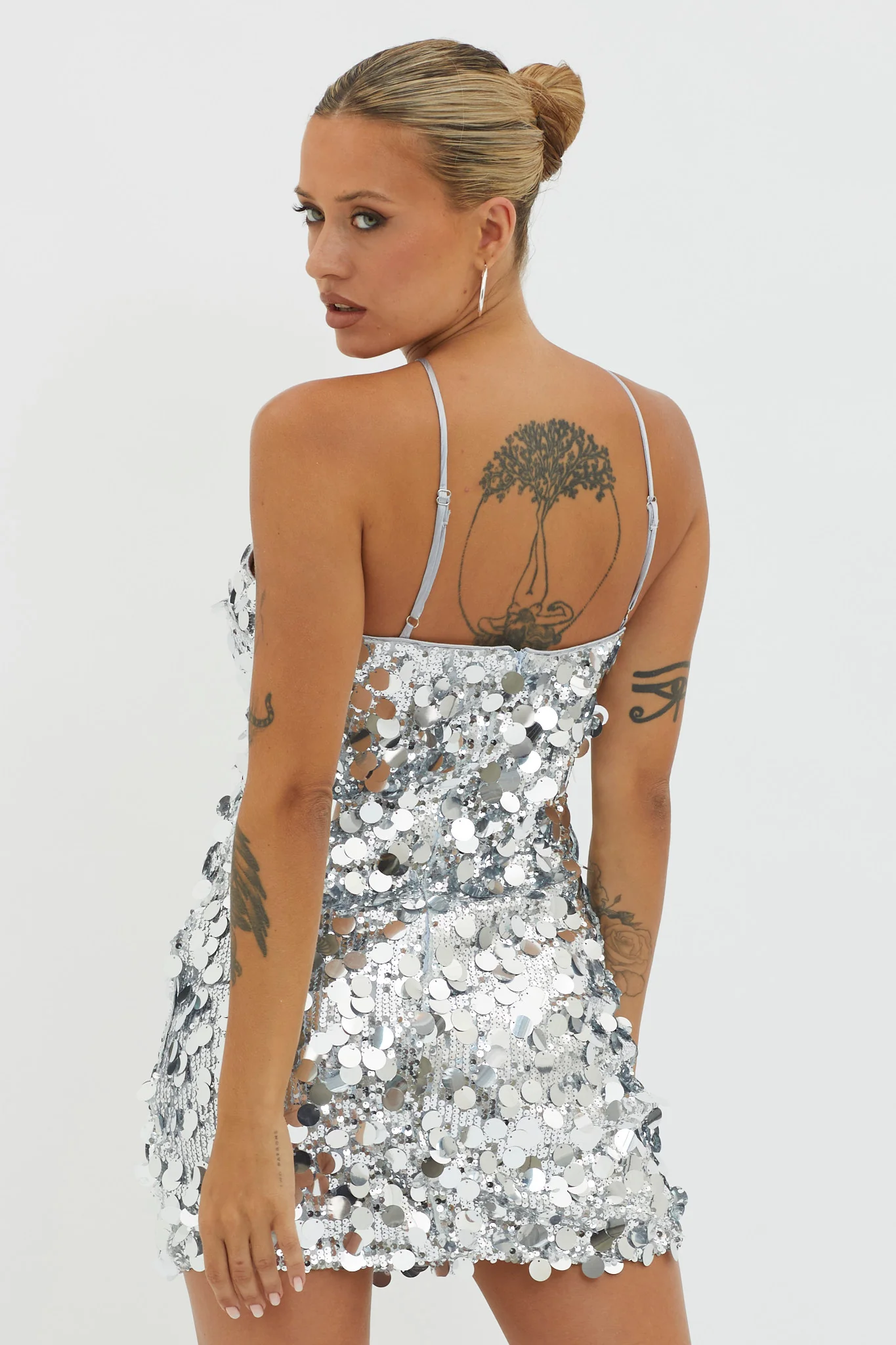 Champagne Twist Sequin Mini Dress Silver - Image 4