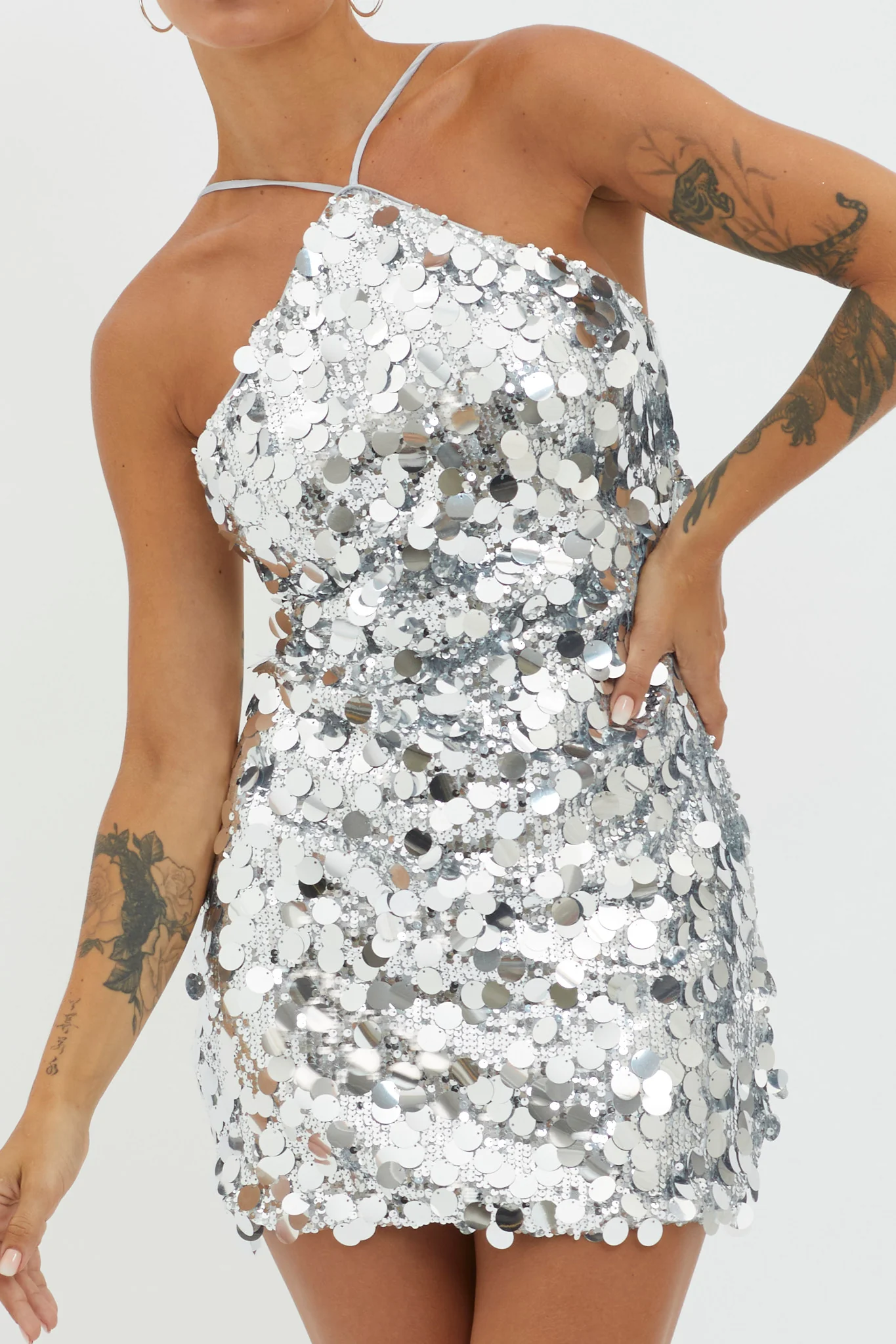 Champagne Twist Sequin Mini Dress Silver - Image 5
