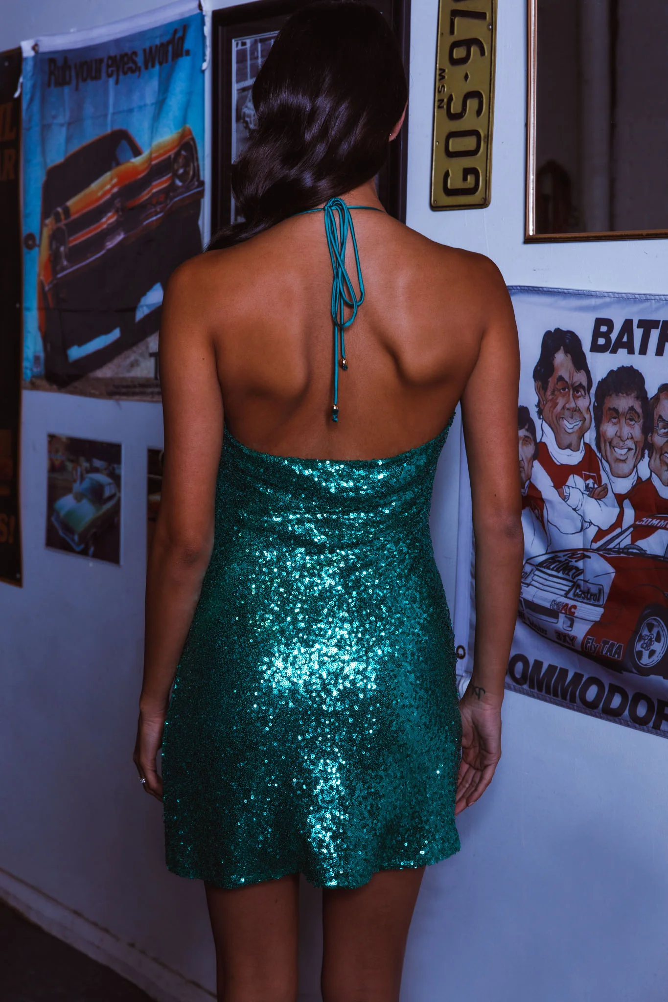 Champs Elysees Halterneck Sequin Mini Dress Forest Green - Image 9