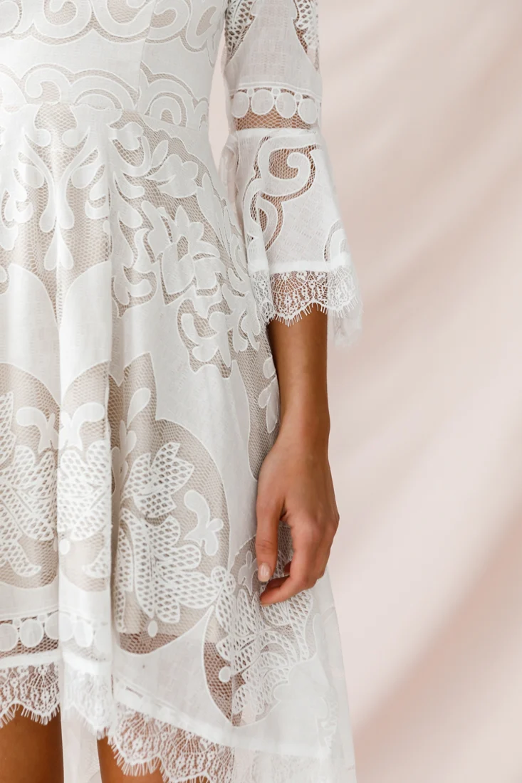 Chantilly High-Low Bell Sleeve Dress White - Image 5