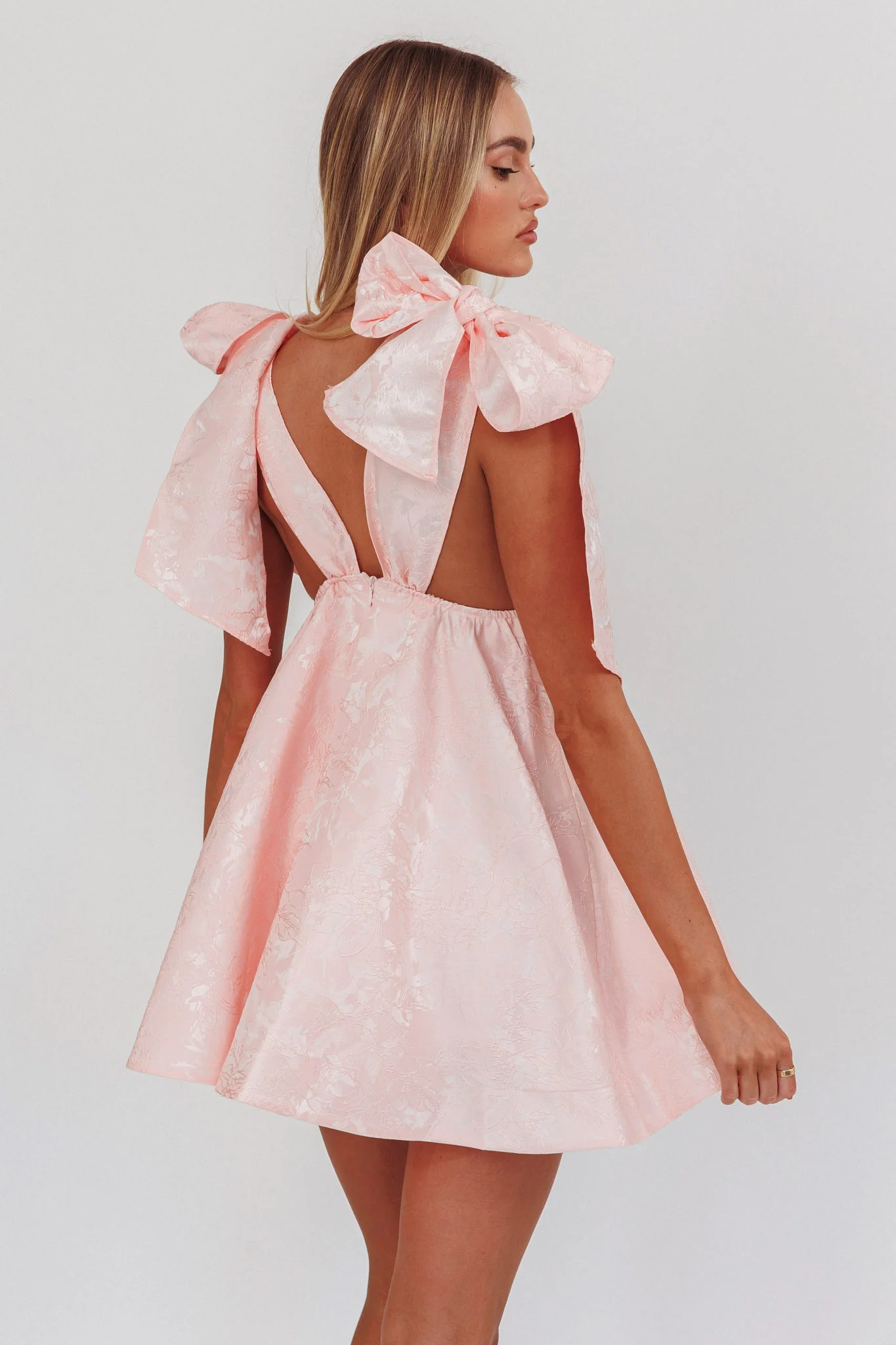 Chantilly Tied Shoulder Jacquard Mini Dress Blush - Image 2