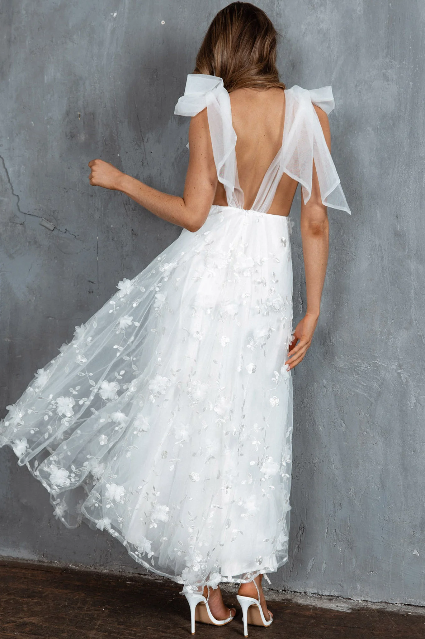 Chantilly Tied Shoulder Maxi Dress White - Image 3