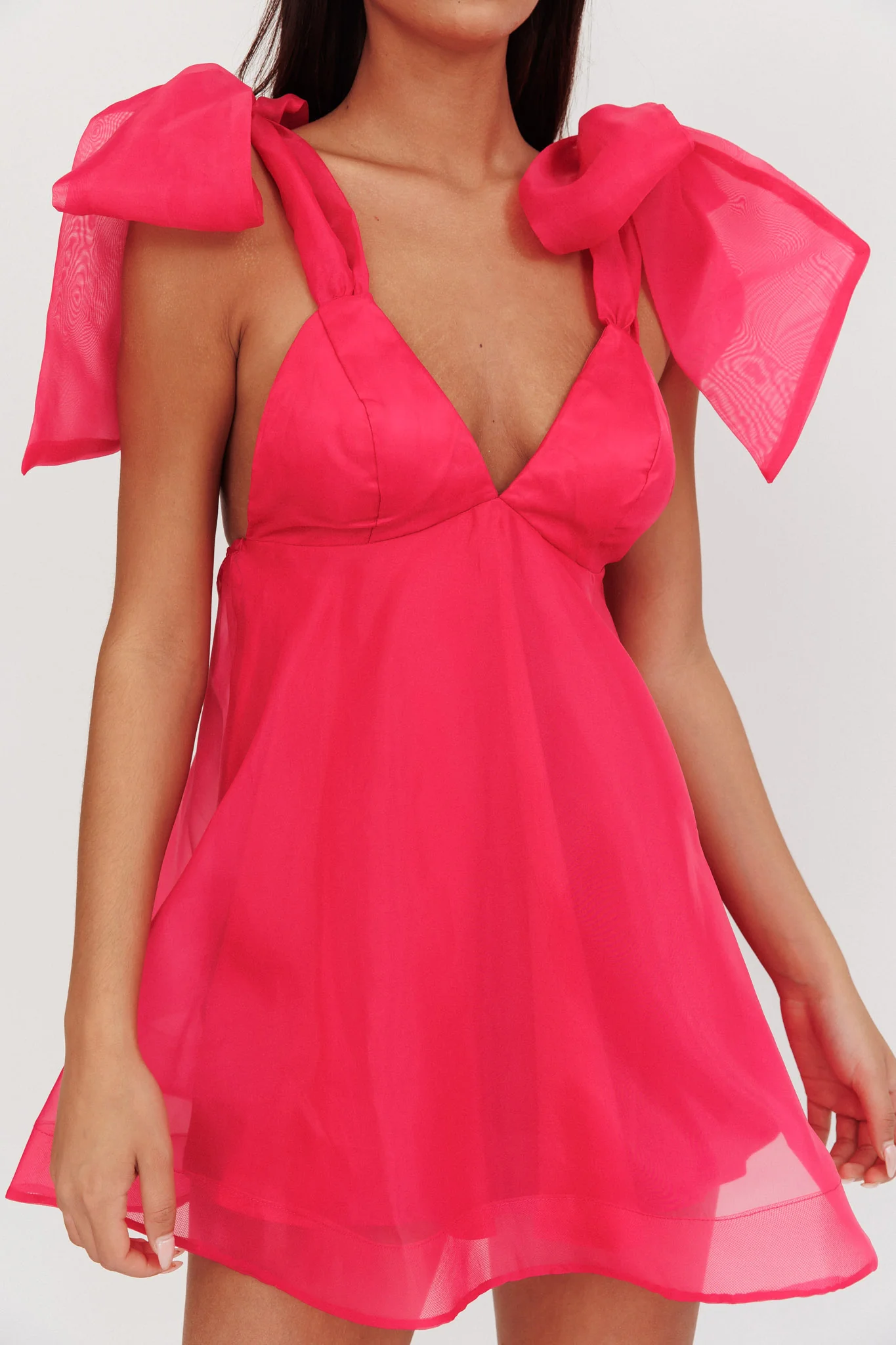 Chantilly Tied Shoulder Mini Dress Fuchsia - Image 3