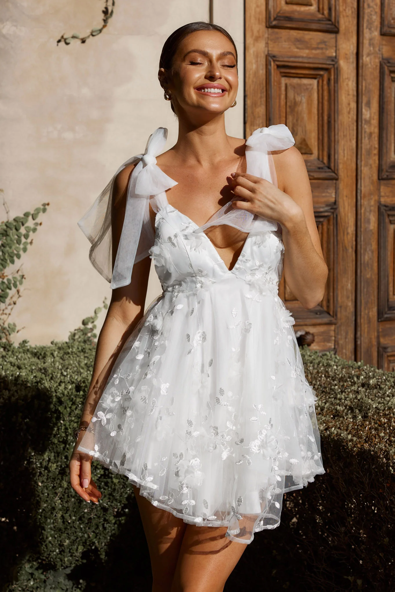 Chantilly Tied Shoulder Mini Dress White - Image 7