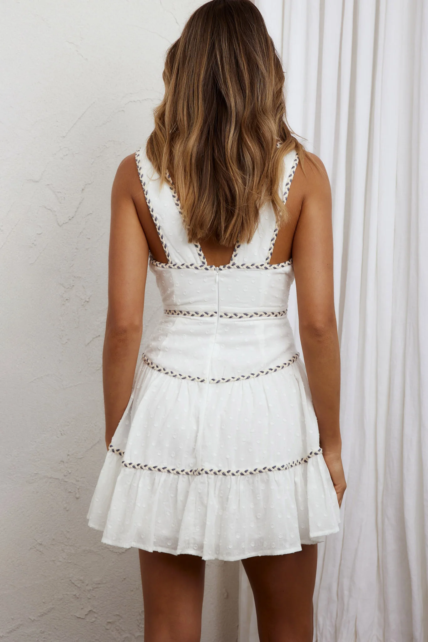 Charis Braided Trim Mini Dress Textured White - Image 2