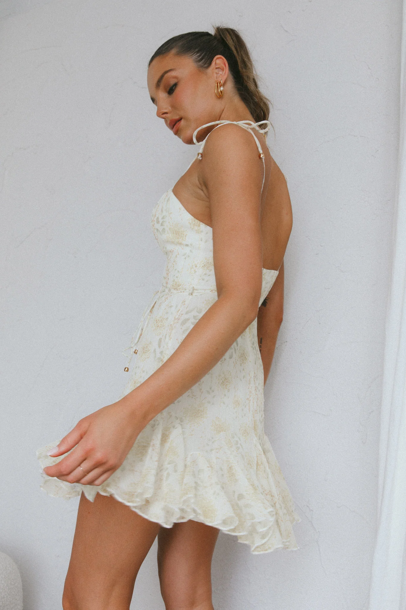 Charliza String Tie Godet Hem Dress Floral Mint - Image 7
