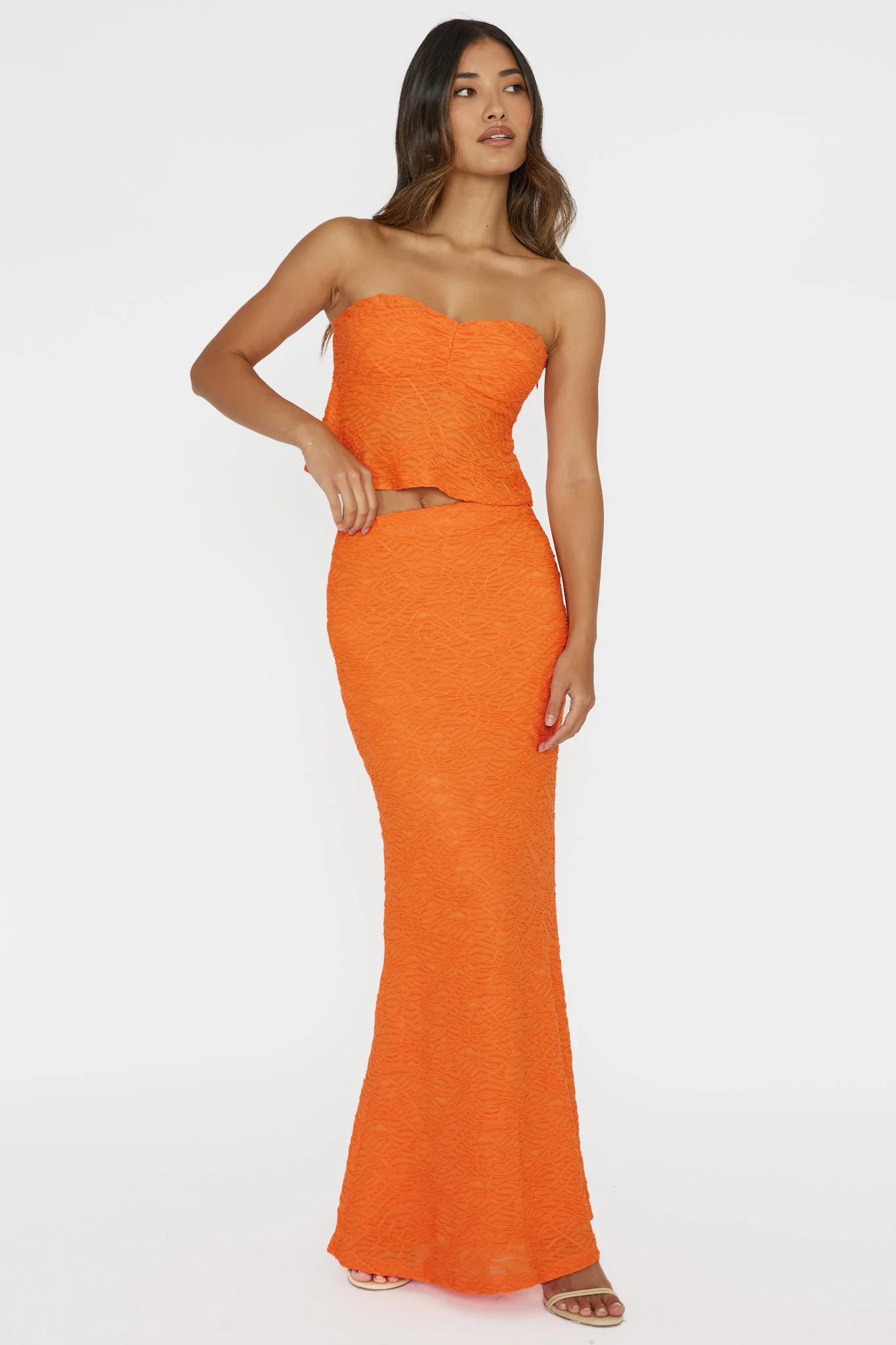Chat Me Up Embellished Strapless Top Tangerine - Image 3