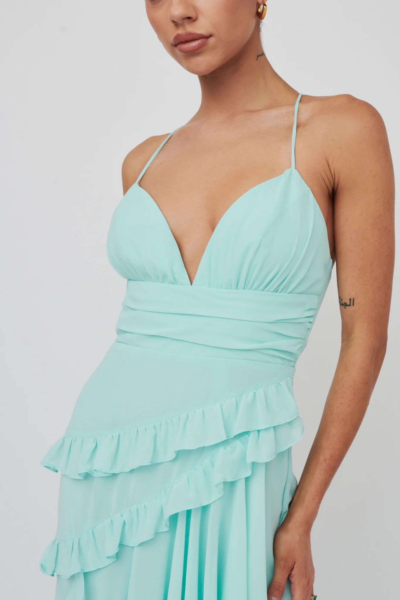 Check Mate Frill Trim Cut-Out Split Dress Mint - Image 4