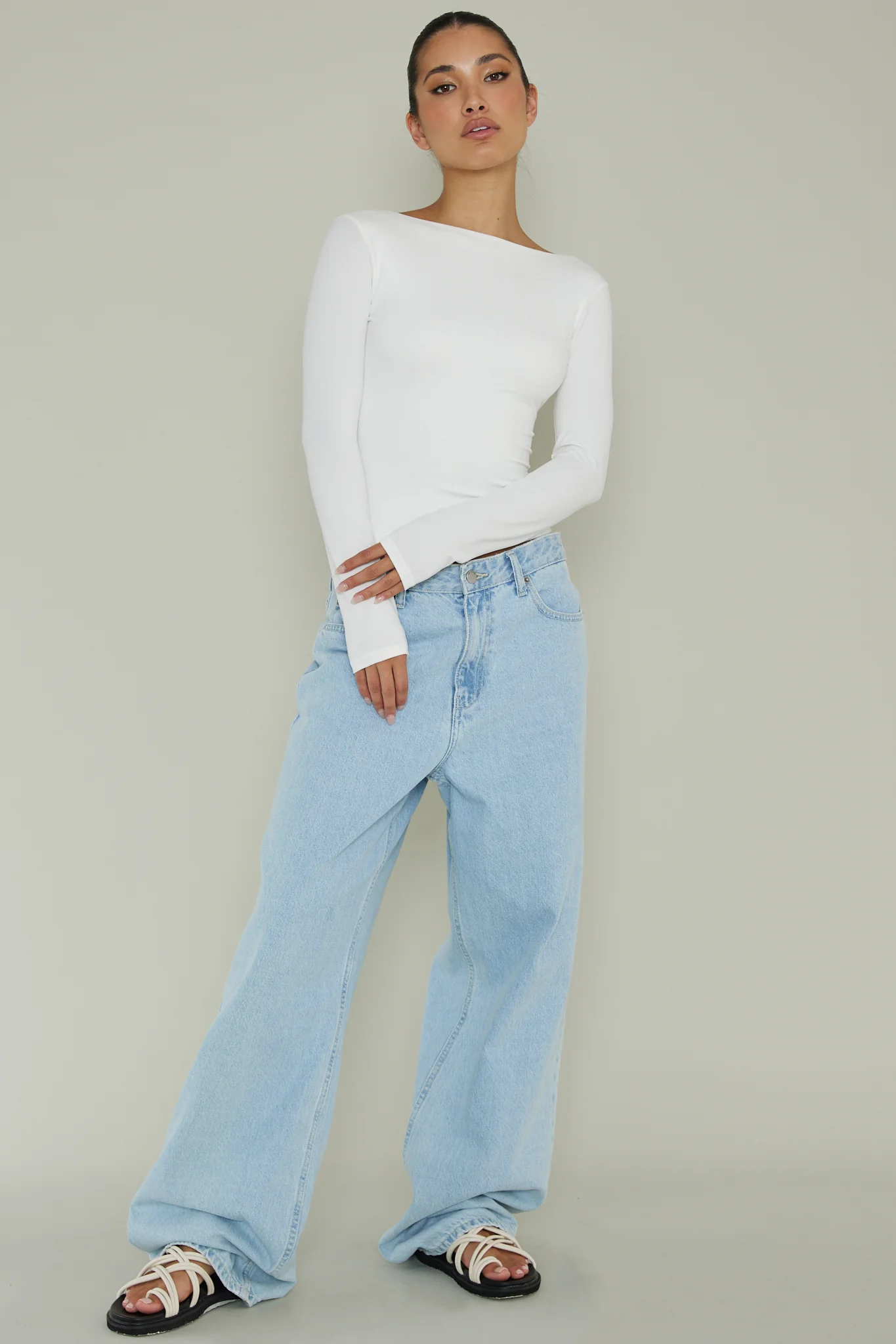 Cheers Boat Neck Long Sleeve Top Ivory - Image 3
