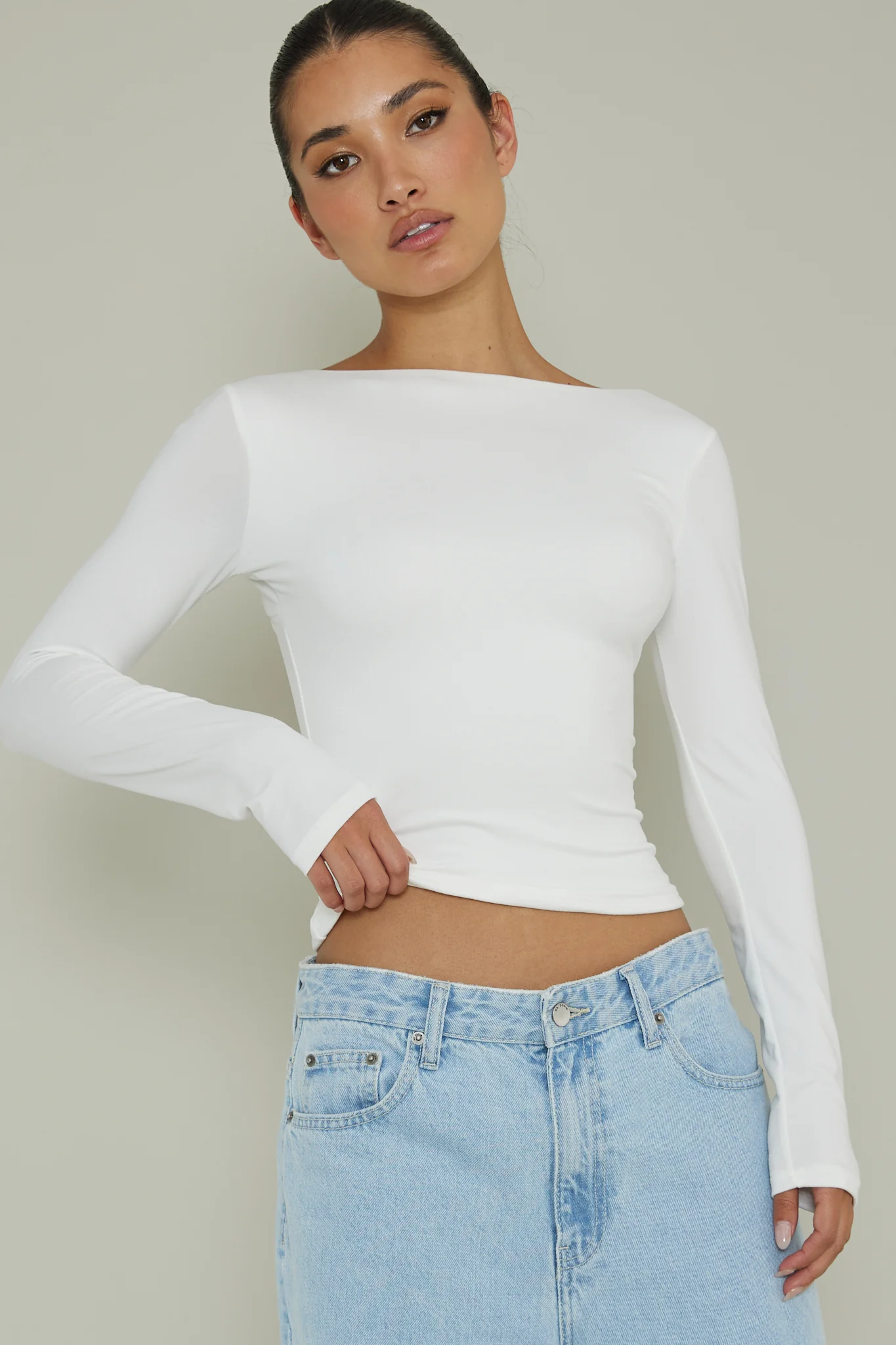 Cheers Boat Neck Long Sleeve Top Ivory - Image 5