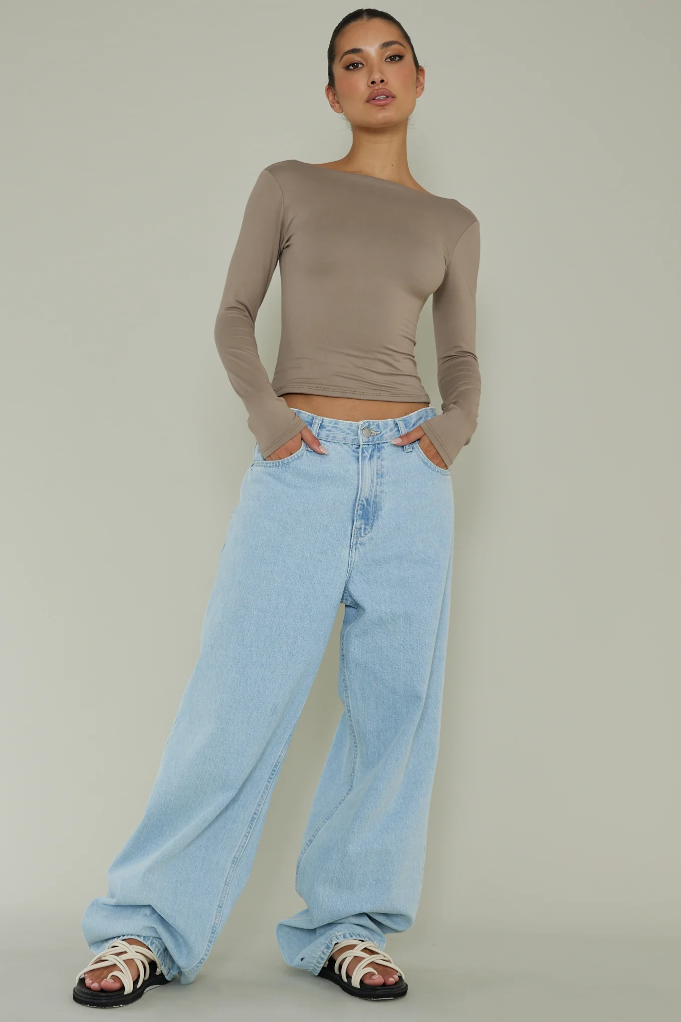 Cheers Boat Neck Long Sleeve Top Stone - Image 3