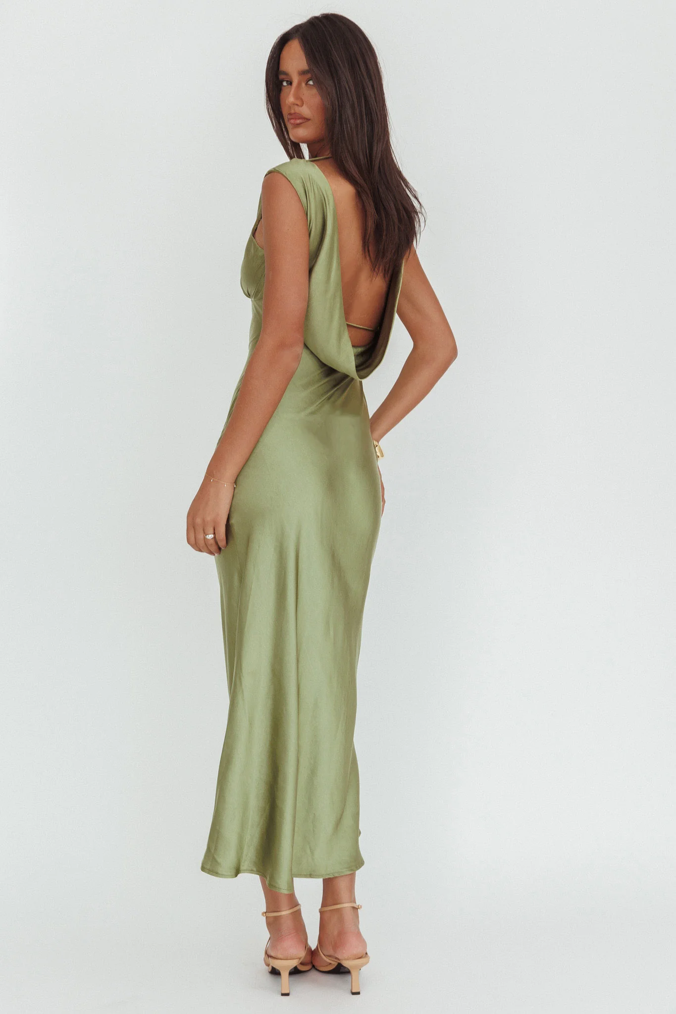 Cheers To You Cowl Back Maxi Dress Olive - Image 2