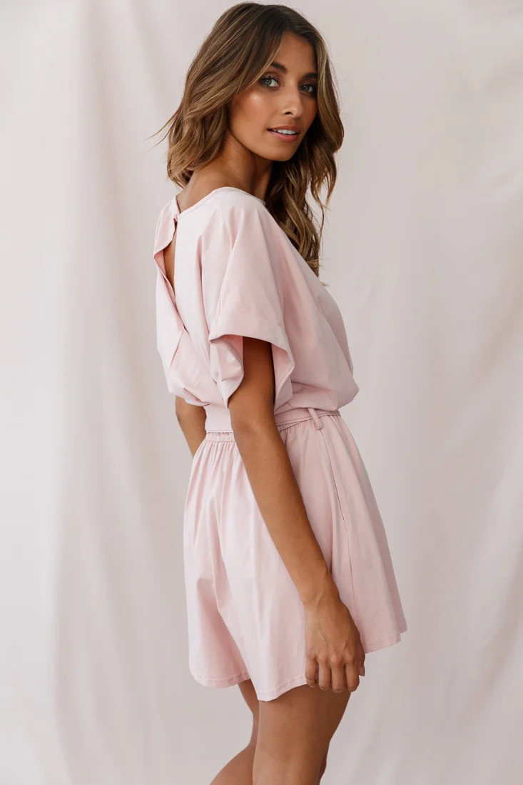 Chelsea Belted T-Shirt Romper Blush - Image 3
