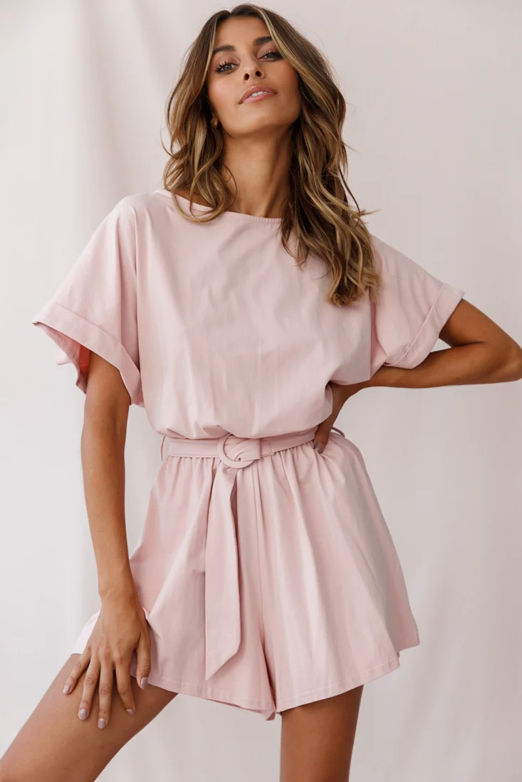 Chelsea Belted T-Shirt Romper Blush - Image 6