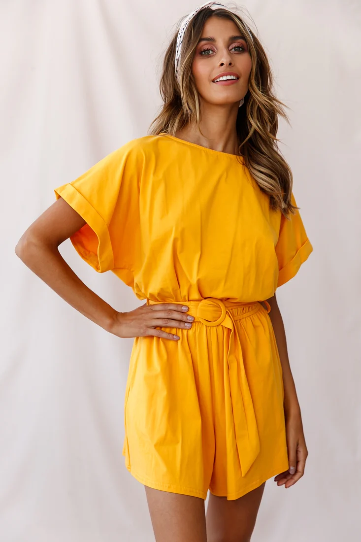 Chelsea Belted T-Shirt Romper Mustard - Image 2