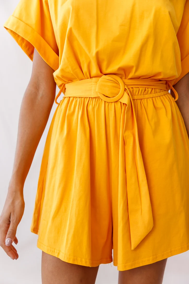 Chelsea Belted T-Shirt Romper Mustard - Image 4