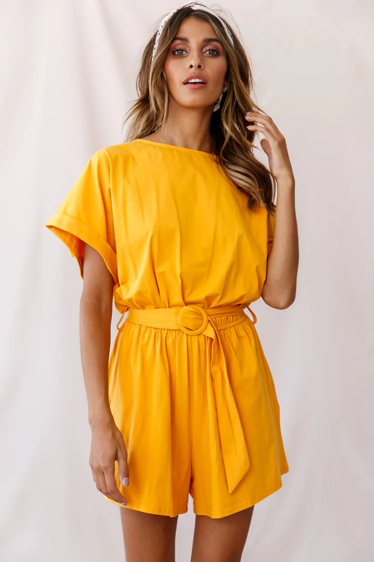Chelsea Belted T-Shirt Romper Mustard - Image 5