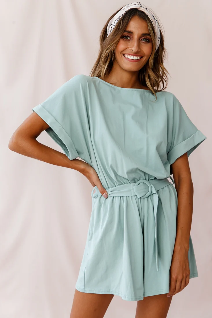 Chelsea Belted T-Shirt Romper Sage - Image 6