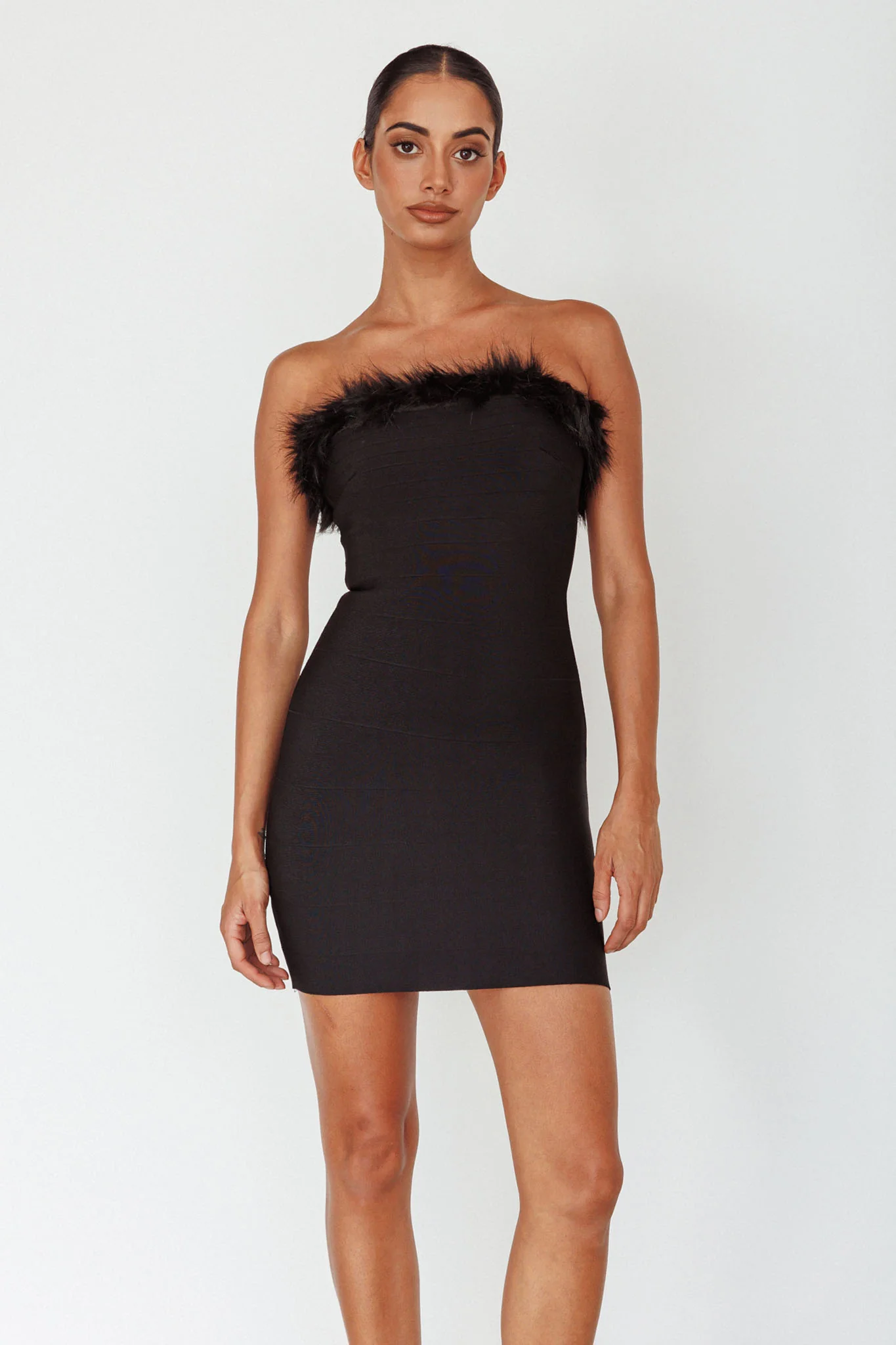 Cherri Fur Trim Mini Dress Electric Black - Image 4