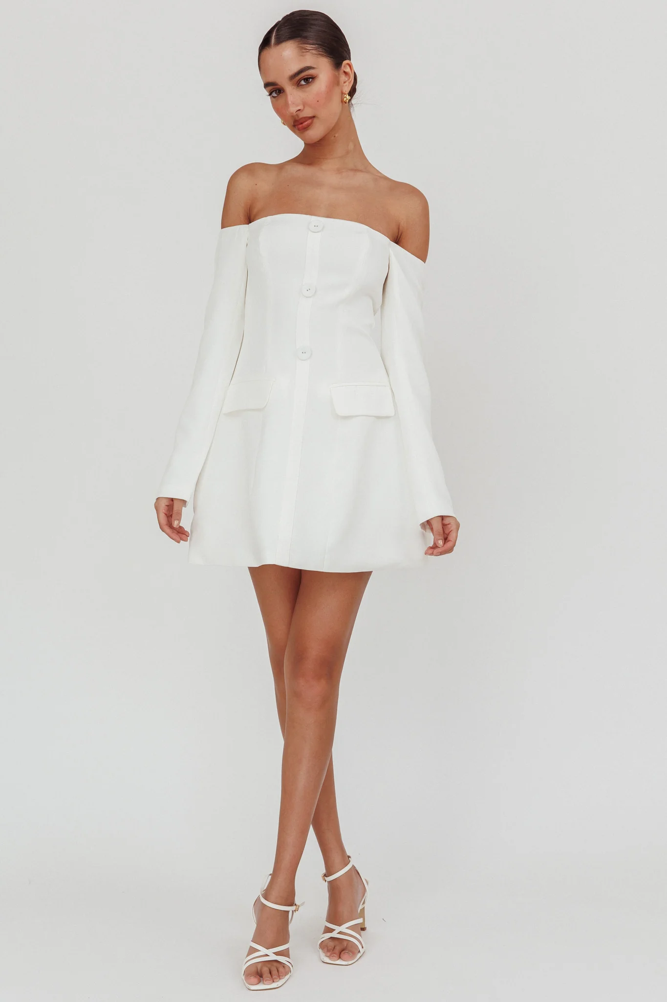 Cherry Wine Off Shoulder Mini Dress White - Image 4