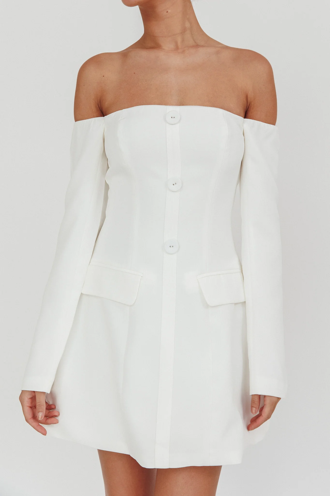Cherry Wine Off Shoulder Mini Dress White - Image 5