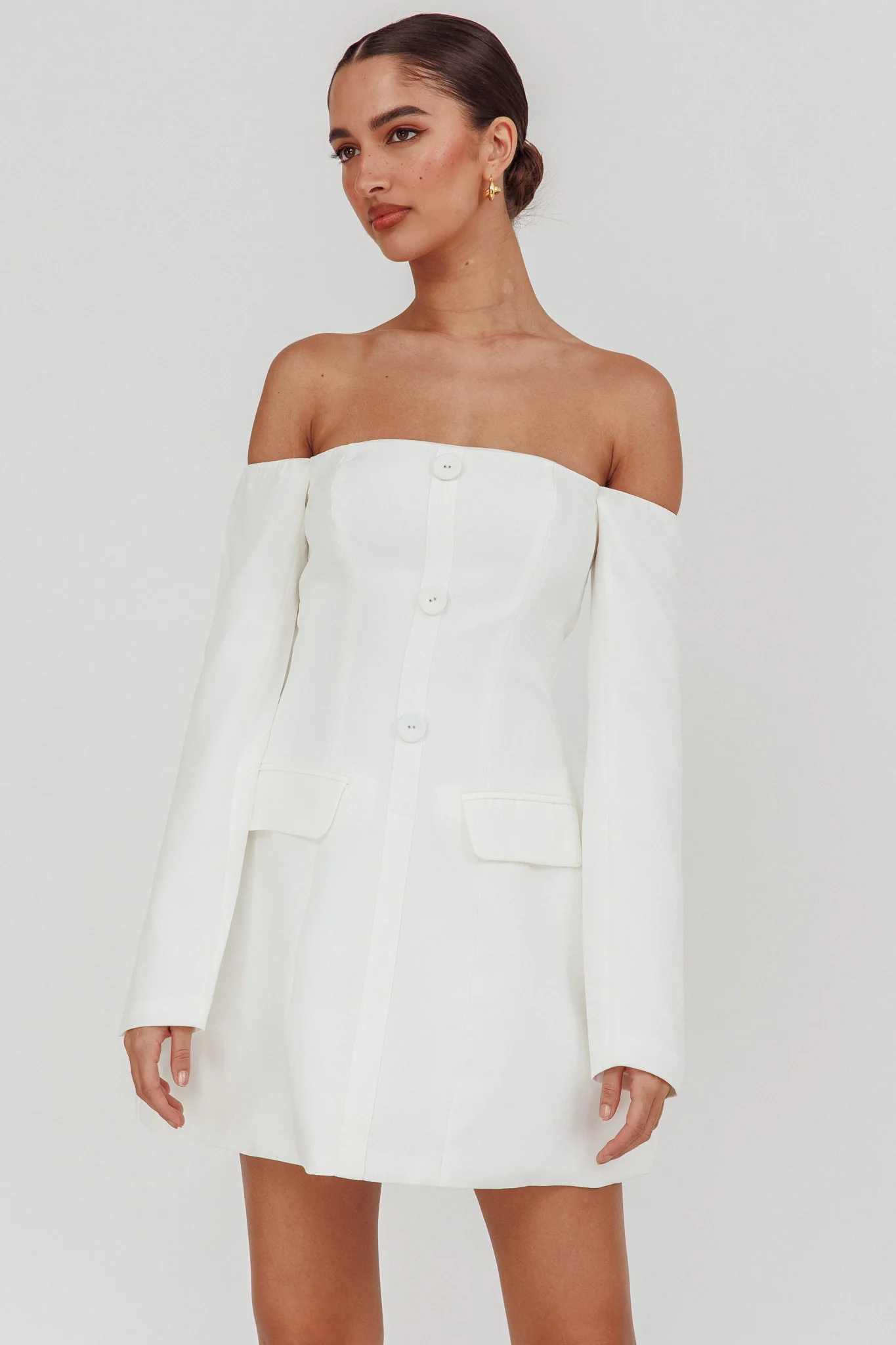 Cherry Wine Off Shoulder Mini Dress White - Image 6