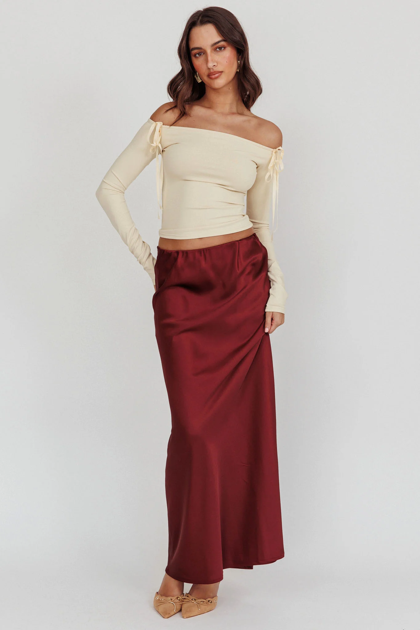 Cherubim Satin Maxi Skirt Wine - Image 5