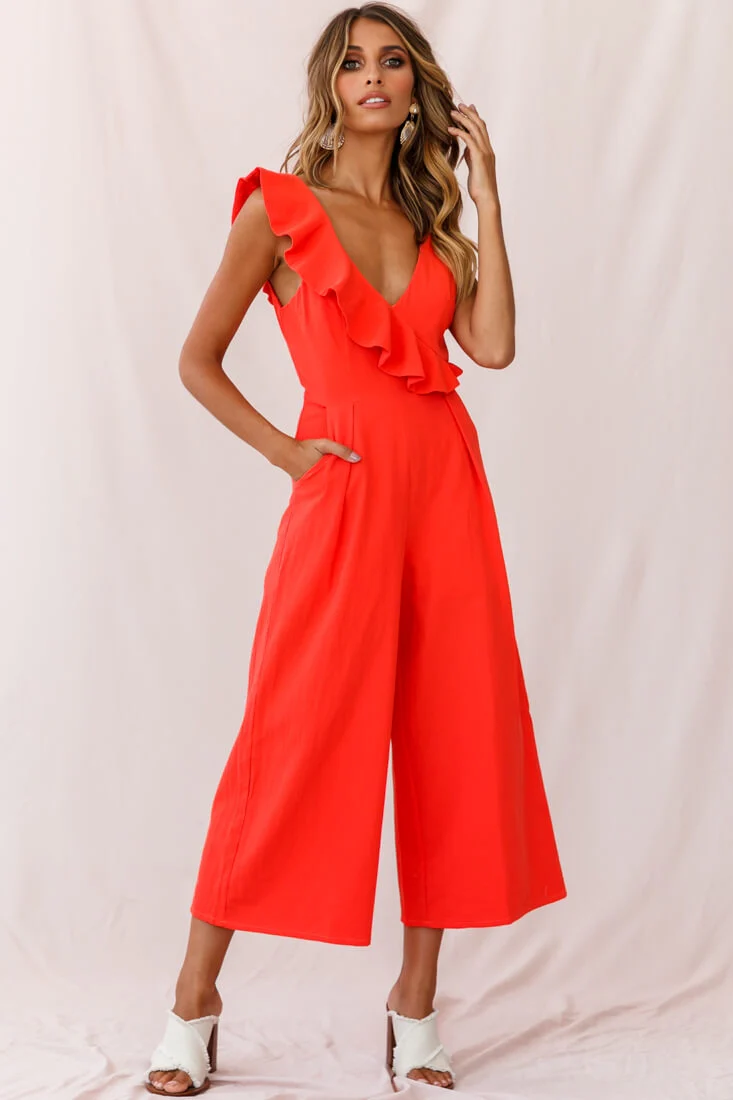 Cheryl Ruffle Strap Wide Leg Jumpsuit Tangerine - Image 5