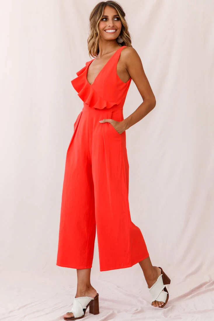 Cheryl Ruffle Strap Wide Leg Jumpsuit Tangerine - Image 6