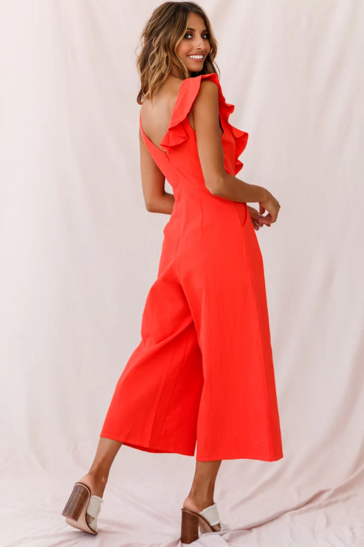 Cheryl Ruffle Strap Wide Leg Jumpsuit Tangerine - Image 7