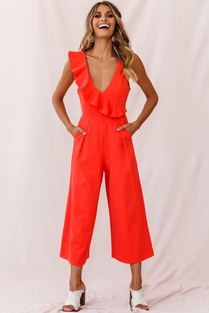 Cheryl Ruffle Strap Wide Leg Jumpsuit Tangerine - Image 9
